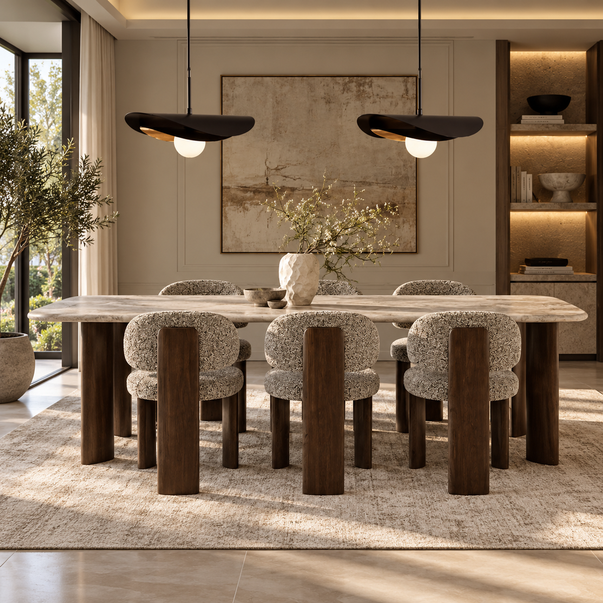 MB-SHOKU DINING TABLE IN SILVER GREY TRAVERTINE