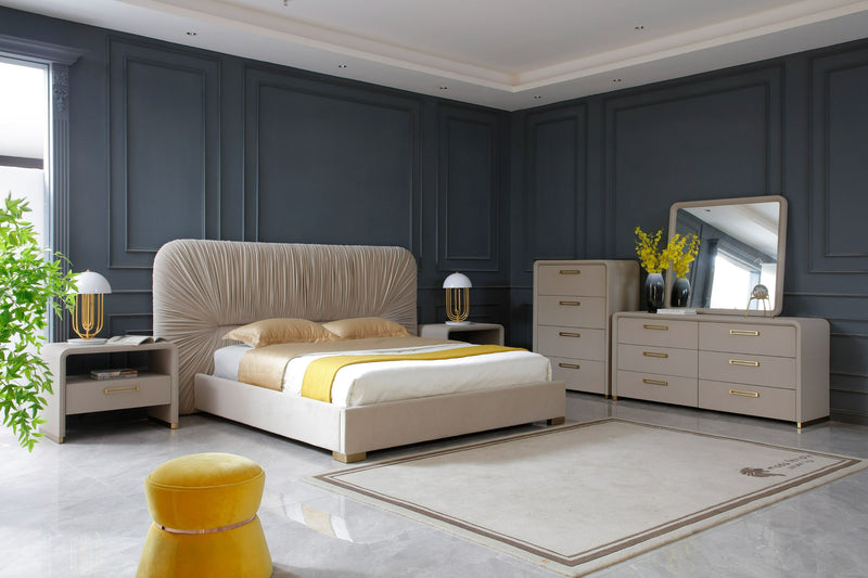 VG - MODREST FLORENCE - MODERN BEIGE VELVET + GOLD BED