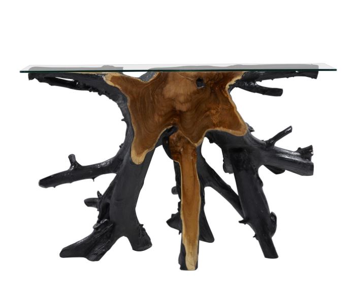 UA- Black Teak Wood Handmade Live Edge Tree Stump