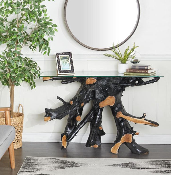 UA- Black Teak Wood Handmade Live Edge Tree Stump