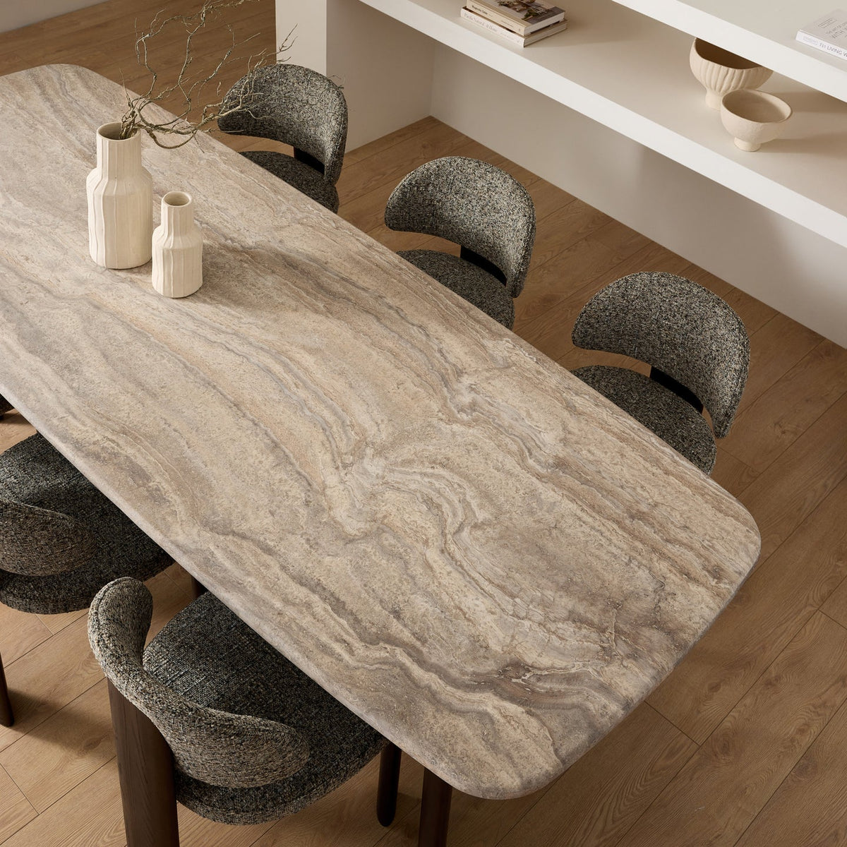 MB-SHOKU DINING TABLE IN SILVER GREY TRAVERTINE