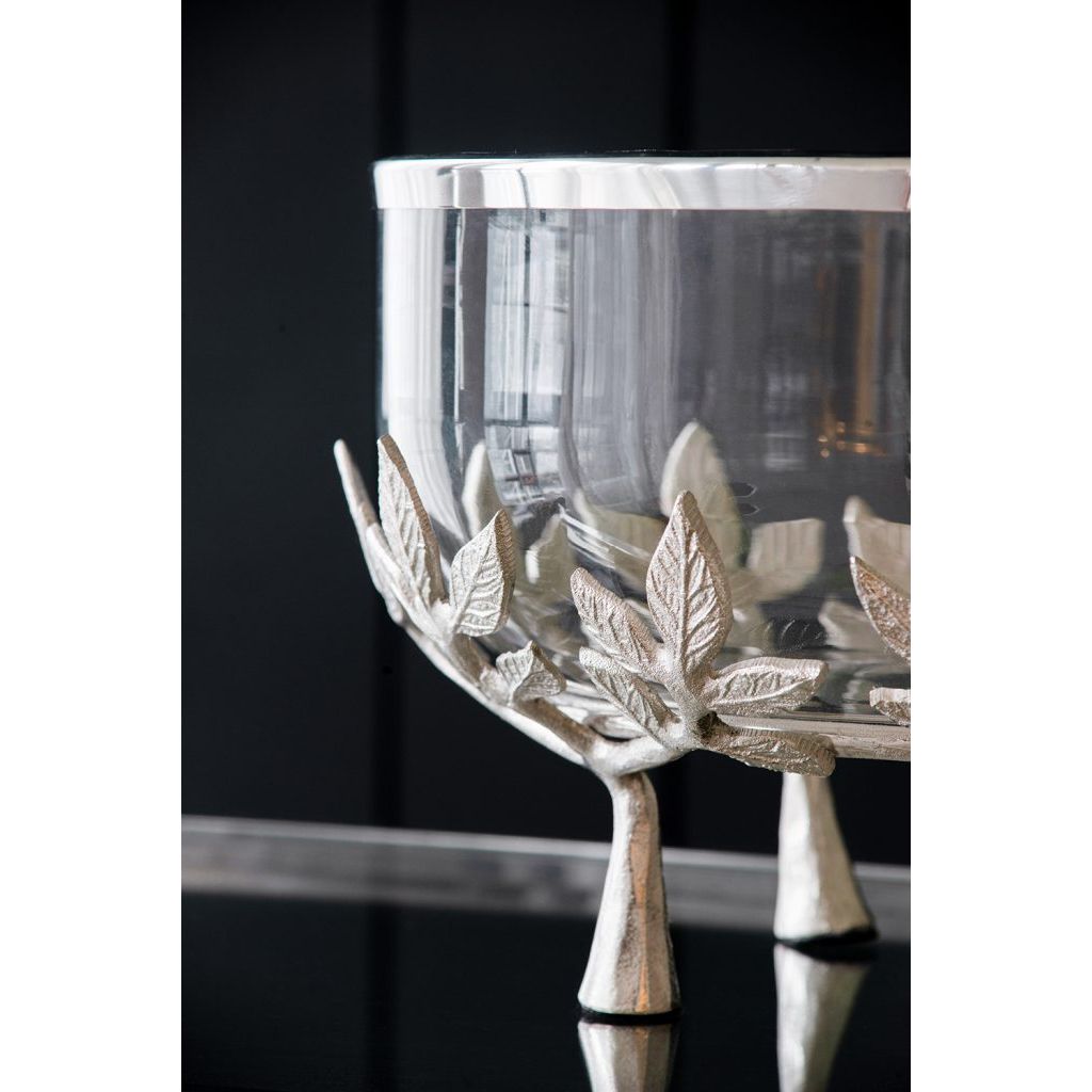 AB - SILVER DECORATIVE ALUMINIUM & GLASS BOWL
