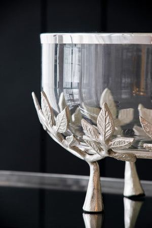 AB - SILVER DECORATIVE ALUMINIUM & GLASS BOWL