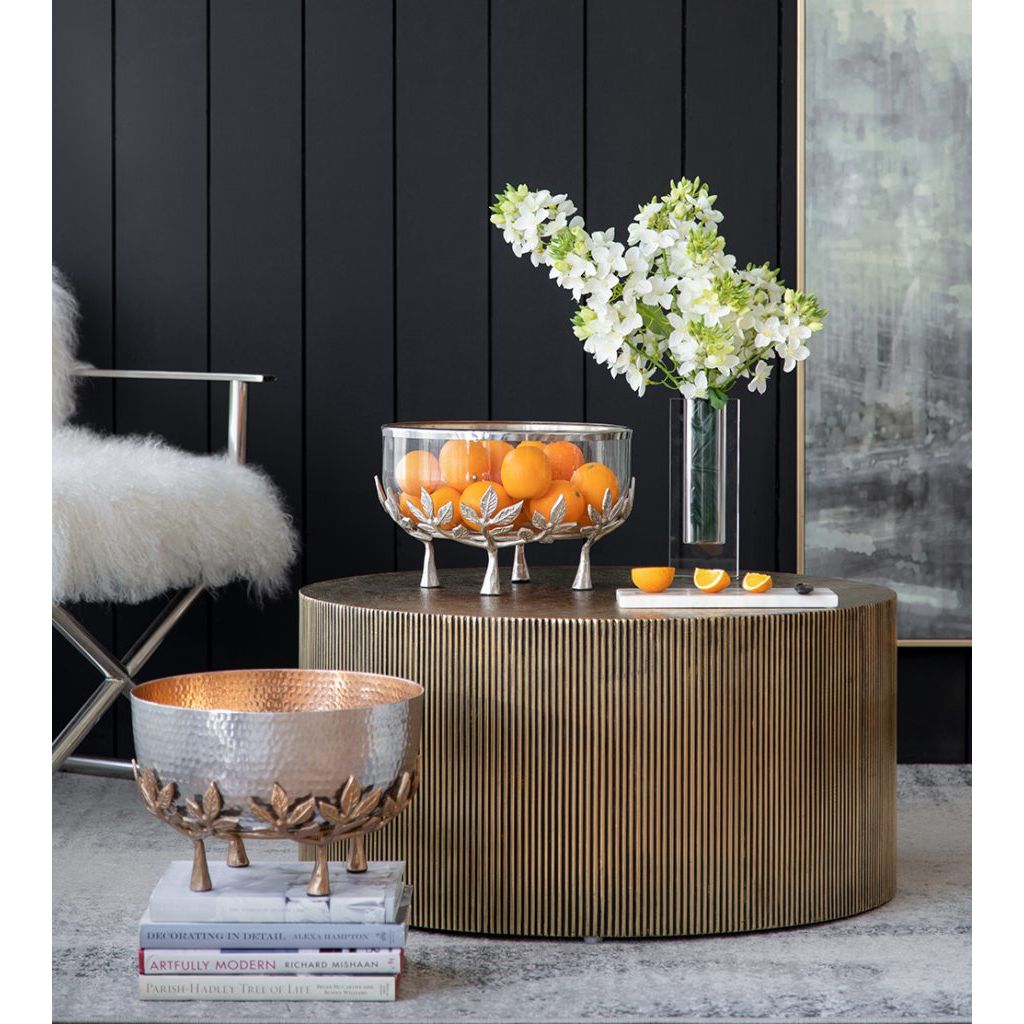 AB - SILVER DECORATIVE ALUMINIUM & GLASS BOWL