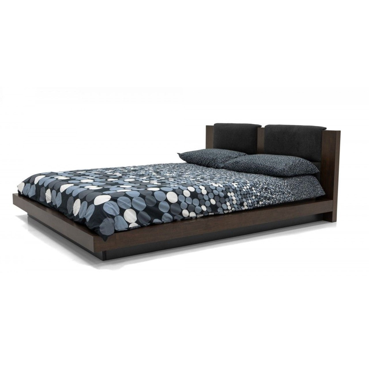 VG - NOVA DOMUS FANTASIA - DARL WALNUT/DARK GREY BED AND TWO NIGHTSTANDS