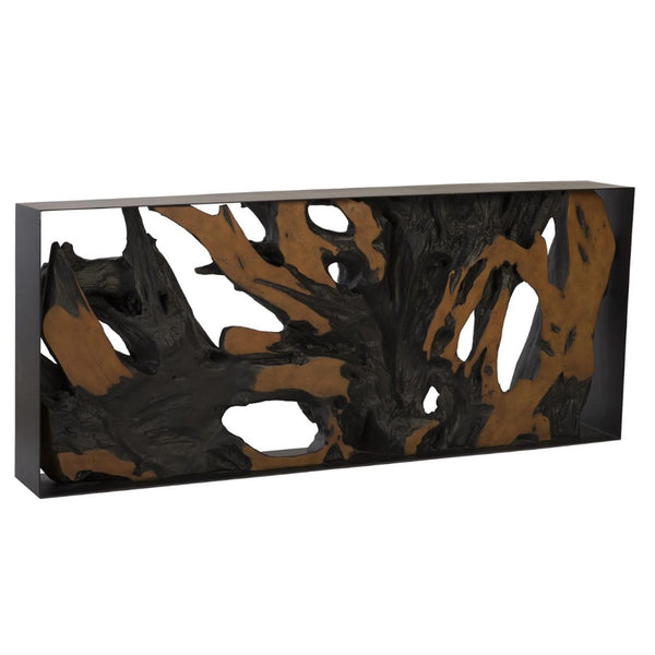 PC- CAST ROOT METAL FRAMED CONSOLE TABLE, RESIN, BROWN