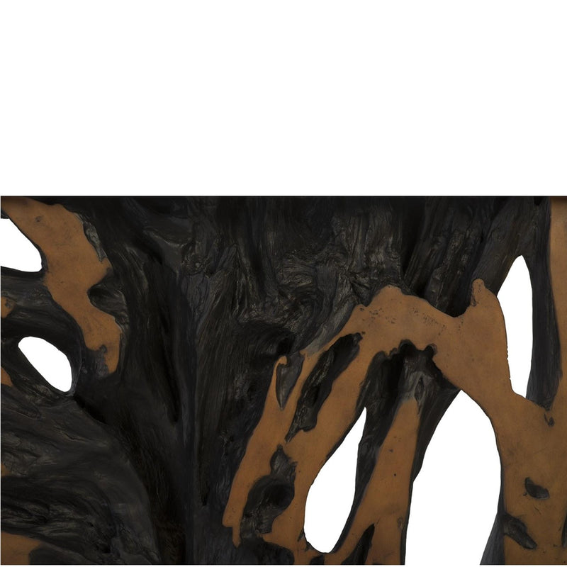 PC- CAST ROOT METAL FRAMED CONSOLE TABLE, RESIN, BROWN