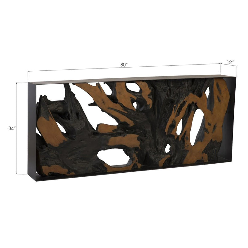 PC- CAST ROOT METAL FRAMED CONSOLE TABLE, RESIN, BROWN