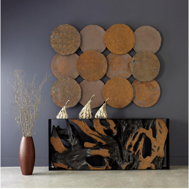 PC- CAST ROOT METAL FRAMED CONSOLE TABLE, RESIN, BROWN