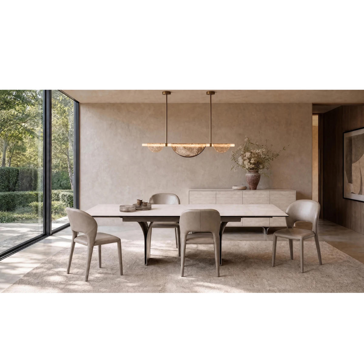 MB-CAMBER DINING TABLE IN BIANCO BOCCIARDATO TRAVERTINE