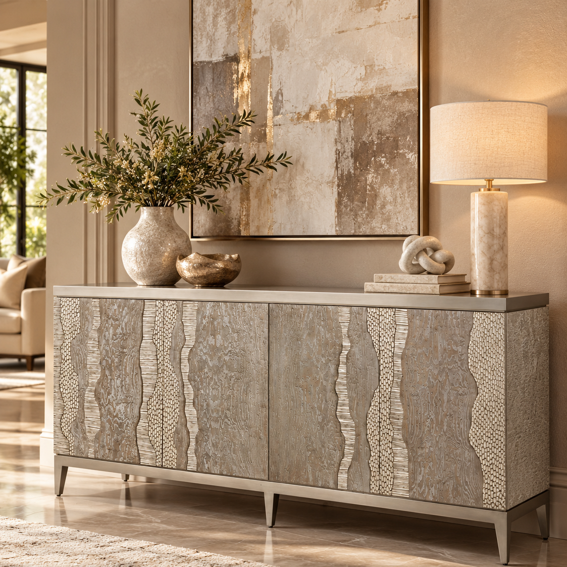 JR-RIVER'S EDGE FOUR-DOOR CREDENZA, SILVER
