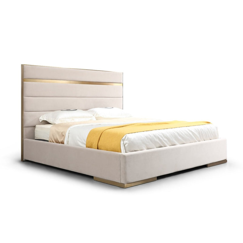 VG -MODREST CARTIER -  BEIGE VELVET AND BRUSHED BRASS BED