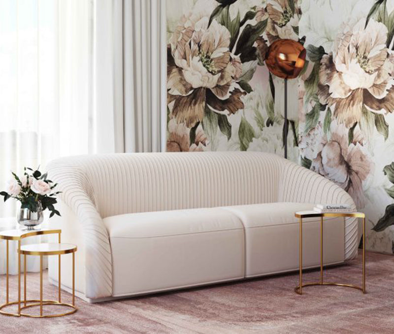 Yara Pleated Beige Velvet Sofa