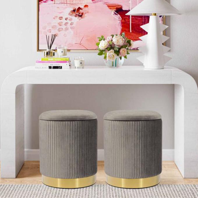 TV - ZOE GREY VELVET STORAGE OTTOMAN