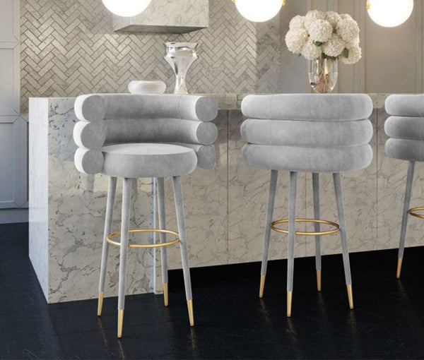 TV - BETTY GREY VELVET BAR STOOLS