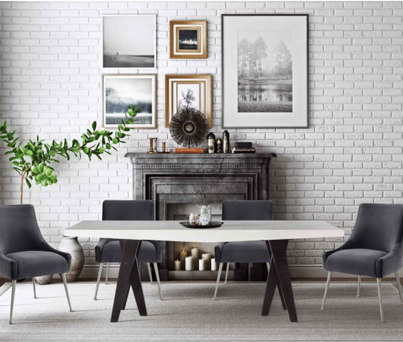TV -  BEATRIX GREY VELVET SIDE DINING CHAIR-SILVER LEGS