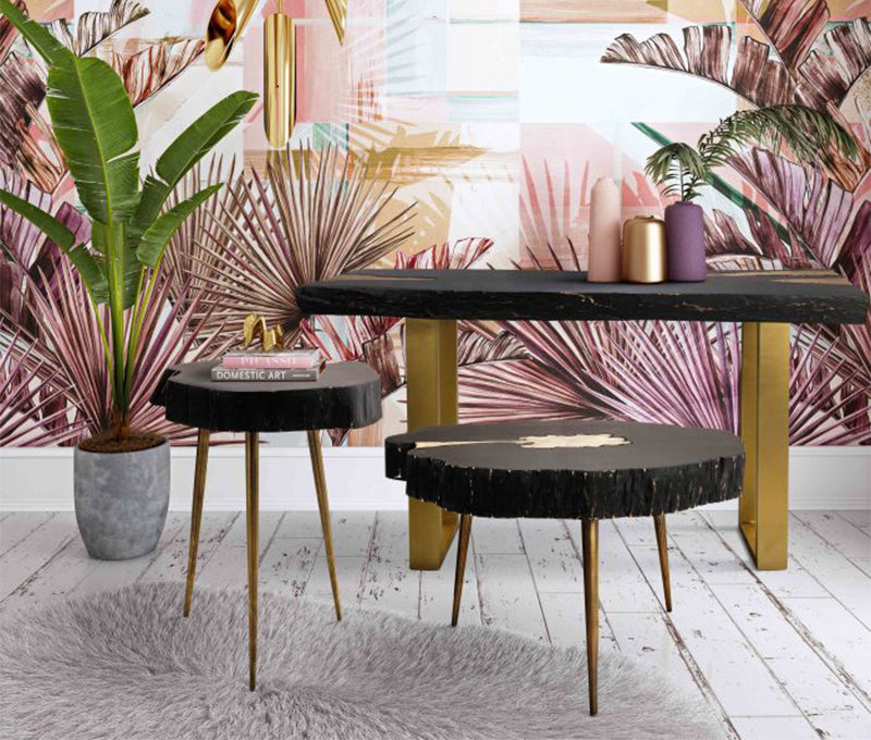 TV - TIMBER BLACK & BRASS SIDE TABLE