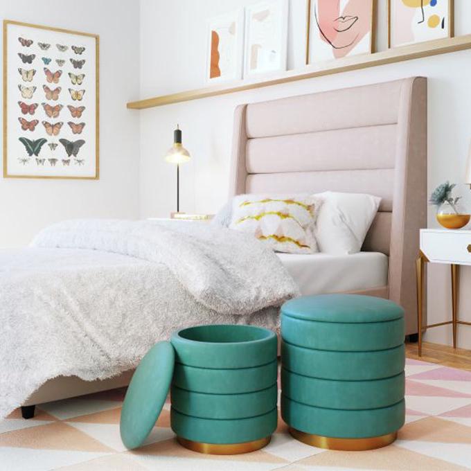 TV - SATURN TEAL STORAGE OTTOMAN-SET/2