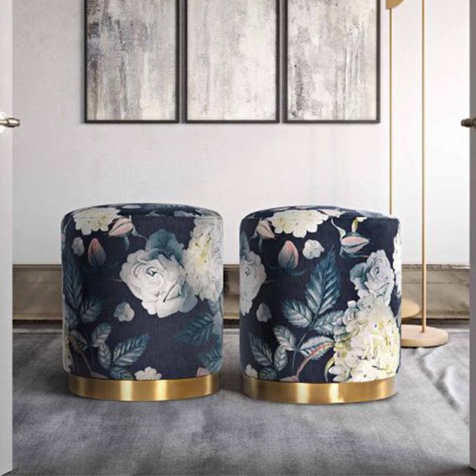 TV - OPAL FLORAL VELVET OTTOMAN- GOLD BASE
