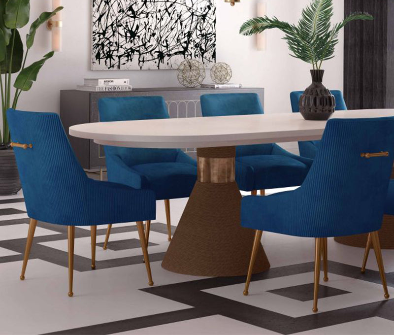 TV -  BEATRIX PLEATED NAVY SIDE DINING CHAIR-GOLD LEGS