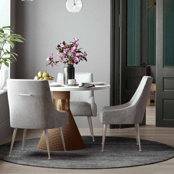 TV - BEATRIX PLEATED LIGHT GREY VELVET SIDE DINING  CHAIR-SILVER LEGS