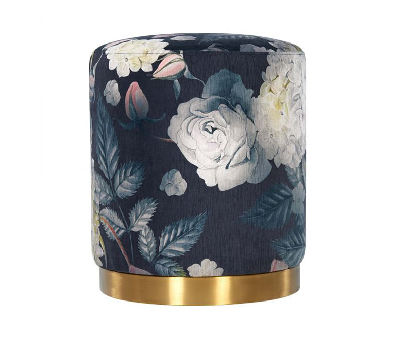 TV - OPAL FLORAL VELVET OTTOMAN- GOLD BASE