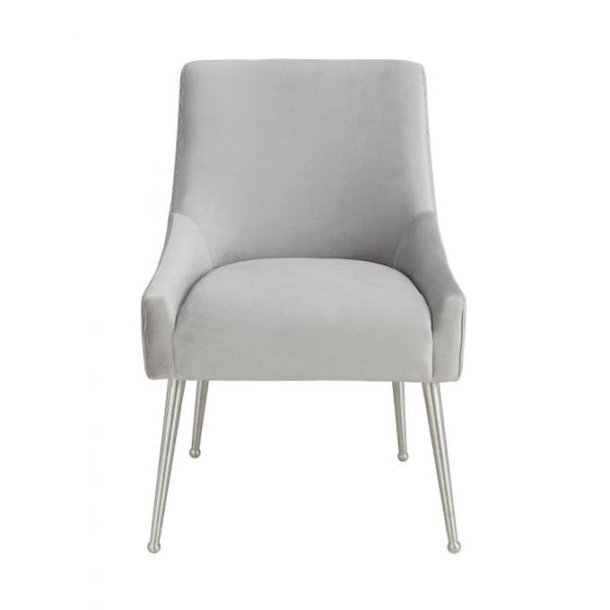 TV - BEATRIX PLEATED LIGHT GREY VELVET SIDE DINING  CHAIR-SILVER LEGS
