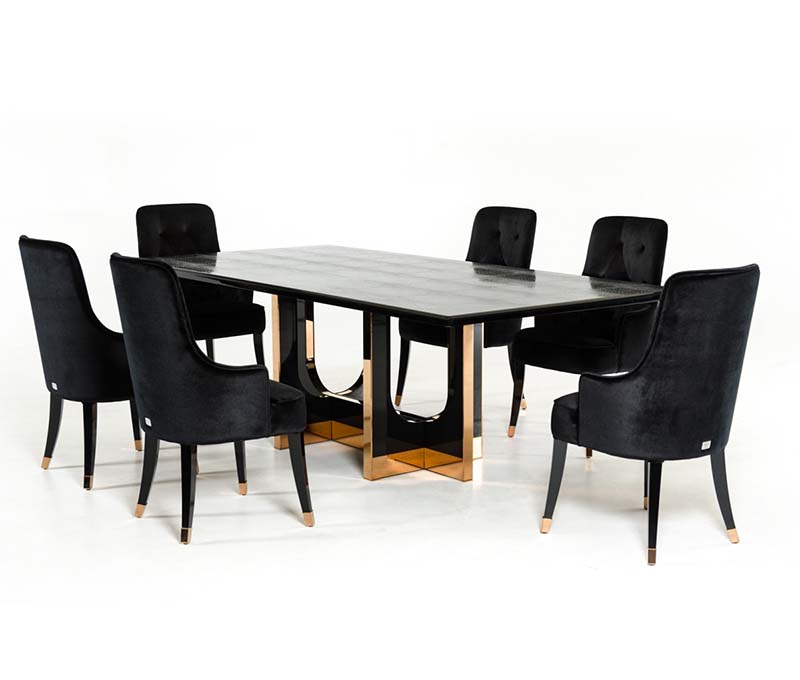 VG - A & X PADUA BLACK CROCODILE & ROSEGOLD DINING TABLE