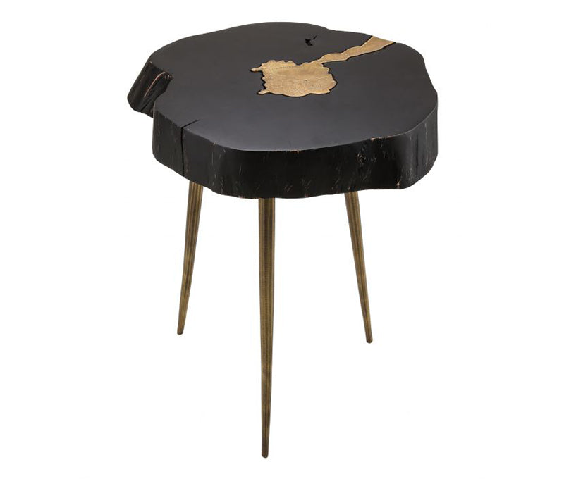 TV - TIMBER BLACK & BRASS SIDE TABLE