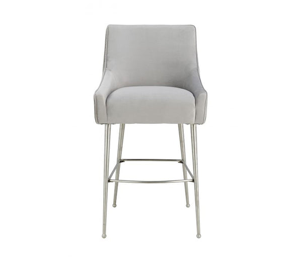 TV - BEATRIX PLEATED LIGHT GREY VELVET BAR STOOL