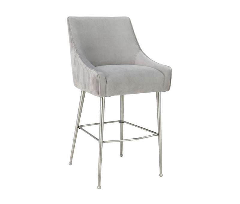 TV - BEATRIX PLEATED LIGHT GREY VELVET BAR STOOL