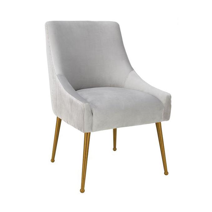 TV - BEATRIX PLEATED LIGHT GREY VELVET SIDE DINING CHAIR