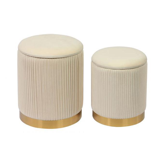 TV - CHANNELED CREAM STORAGE OTTOMAN S/2