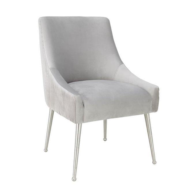 TV - BEATRIX PLEATED LIGHT GREY VELVET SIDE DINING  CHAIR-SILVER LEGS