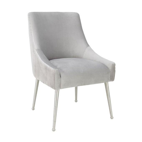 TV - BEATRIX PLEATED LIGHT GREY VELVET SIDE DINING  CHAIR-SILVER LEGS