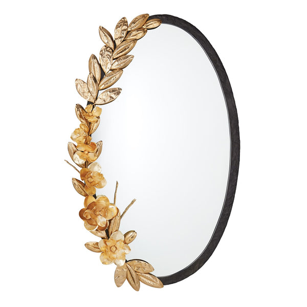 GV - MAGNOLIA BRANCH MIRROR-ANTIQUE BRASS/GOLD