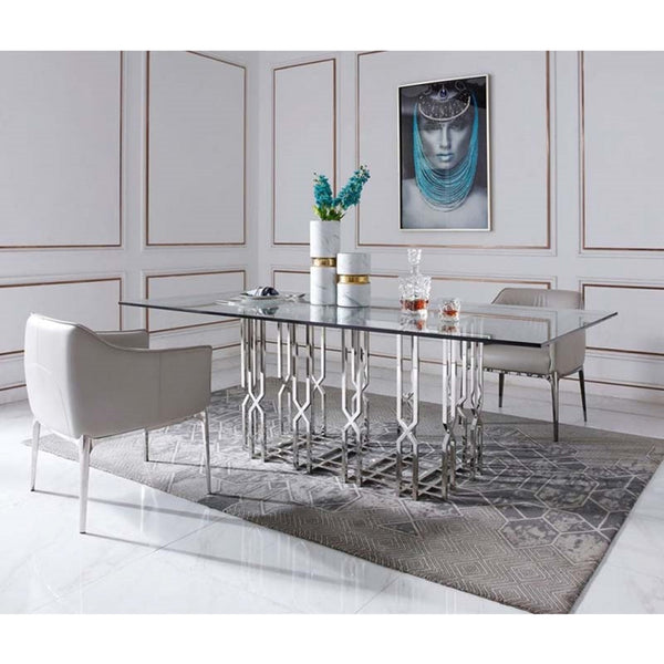 VG - ERICSON GLASS & STAINLESS STEEL DINING TABLE