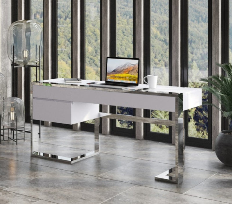 VG - MODREST FAUNA MODERN WHITE HIGH GLOSS & STAINLESS STEEL DESK