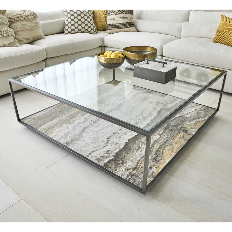 UT - FLOATING PLANE COFFEE TABLE - TRAVERTINE/BRONZE