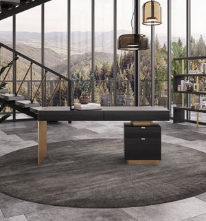 VG - MODREST TRAHAN - MODERN GREY ELM AND GOLD OFFICE DESK