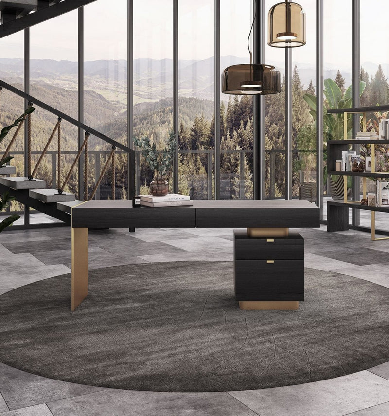 VG - MODREST TRAHAN - MODERN GREY ELM AND GOLD OFFICE DESK